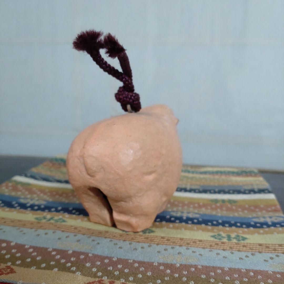 昭和の陶器 羊 土鈴紫色の紐付き