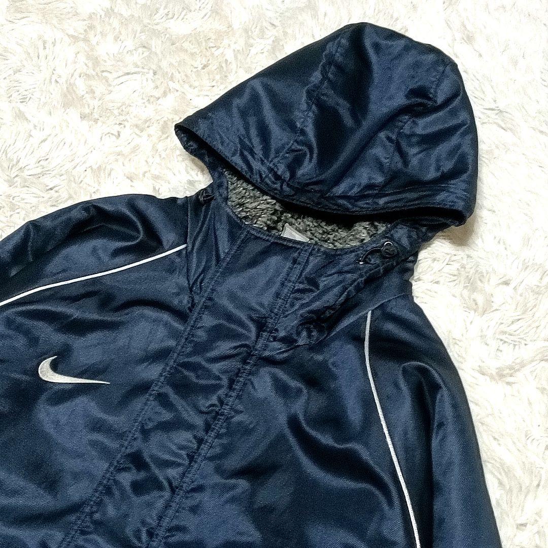 NIKE　ベンチコート　ロゴ刺繍　フード×裏地ボア起毛　XL　メンズ　ネイビー