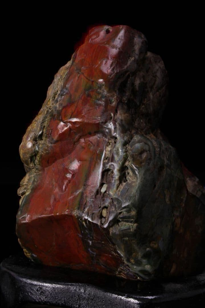 【希少・美石】佐渡 五色石 水石 原石 鑑賞石 天然石 自然石 台付 赤玉石