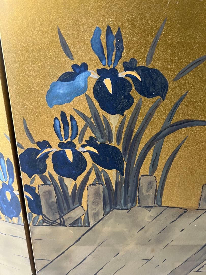 アイリスの花の金屏風