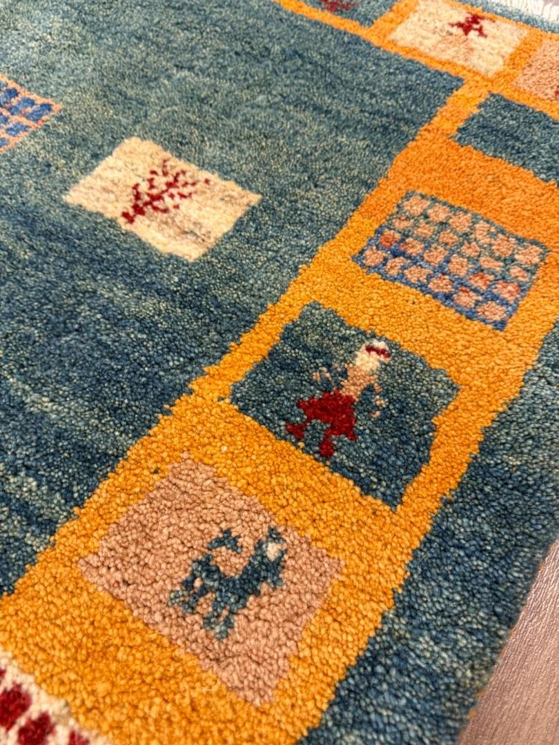 ギャッベ 152x102cm ペルシャ絨毯 手織り ギャベ 玄関マットラグ 絨毯