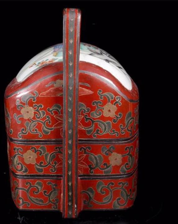 堤藍　シノワズリ　陶器蓋　唐物　本木製　漆工芸　お月見　節句　重箱　茶道具　野点