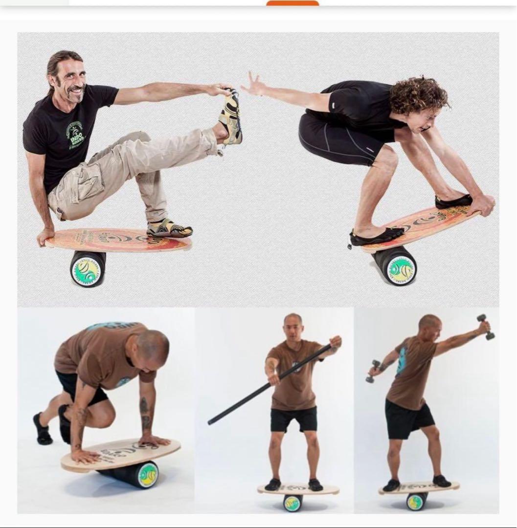 INDO BOARD バランスボード 木製 波デザイン 付属ローラー付き