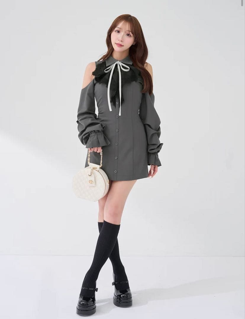 Darich ショルダースカラップフリルシャツミニワンピース