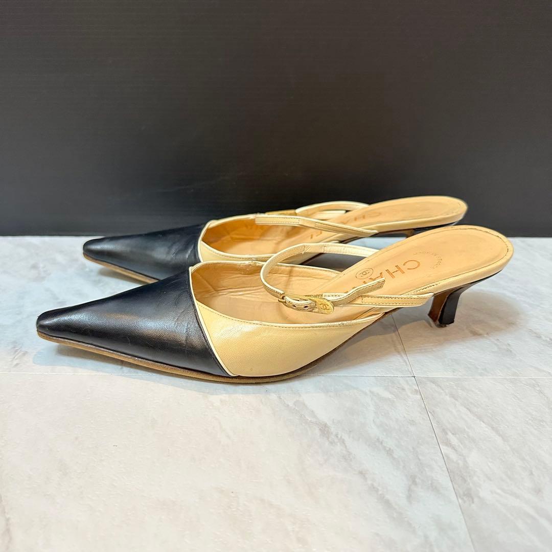 CHANEL ポインテッドトゥ パンプス ミュール ブラック ベージュ