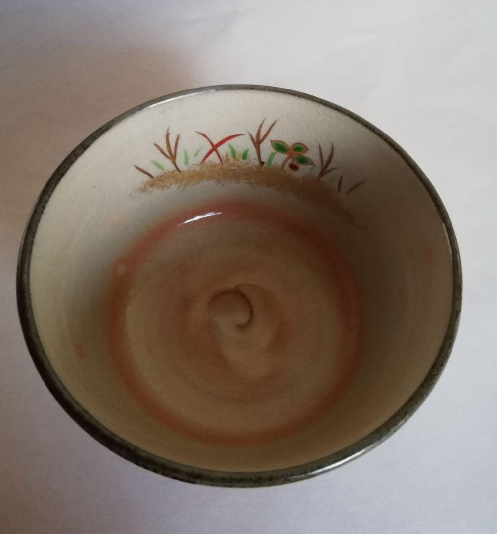 茶道具 寒牡丹 茶碗 ＆ 鋳銅蓋置 NO317