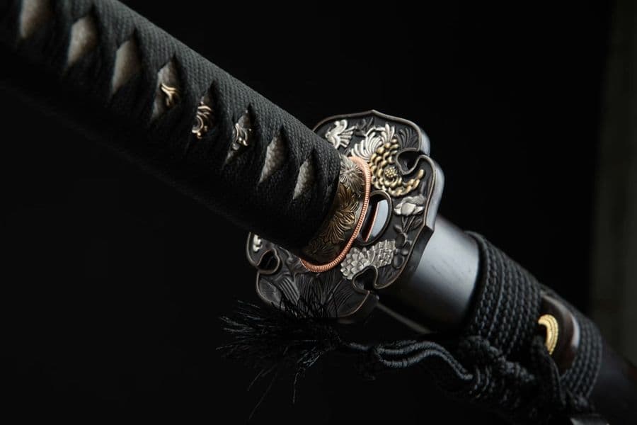 三色銅菊花刀装侍刀（黒檀タイプ）武具　刀装具　日本刀　模造刀   居合刀