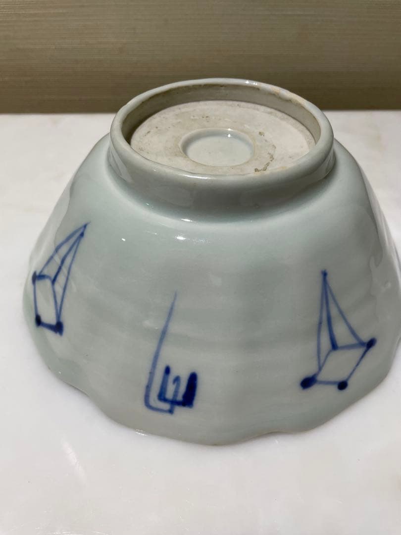 古伊万里 染付 八角五寸鉢 草花図 ソテツの葉 ガマの穂