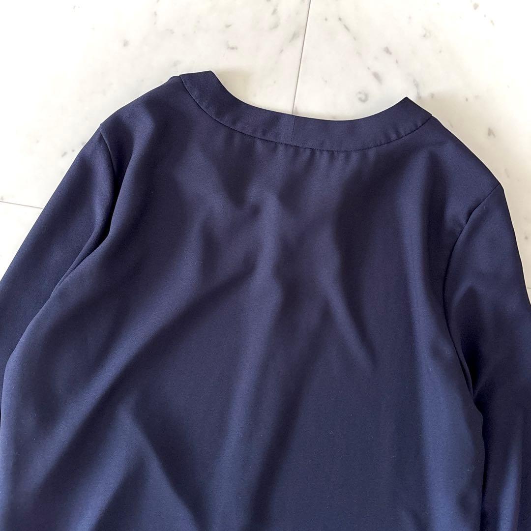 美品 セオリー ボウタイブラウス ネイビー 洗える S とろみブラウス 濃紺