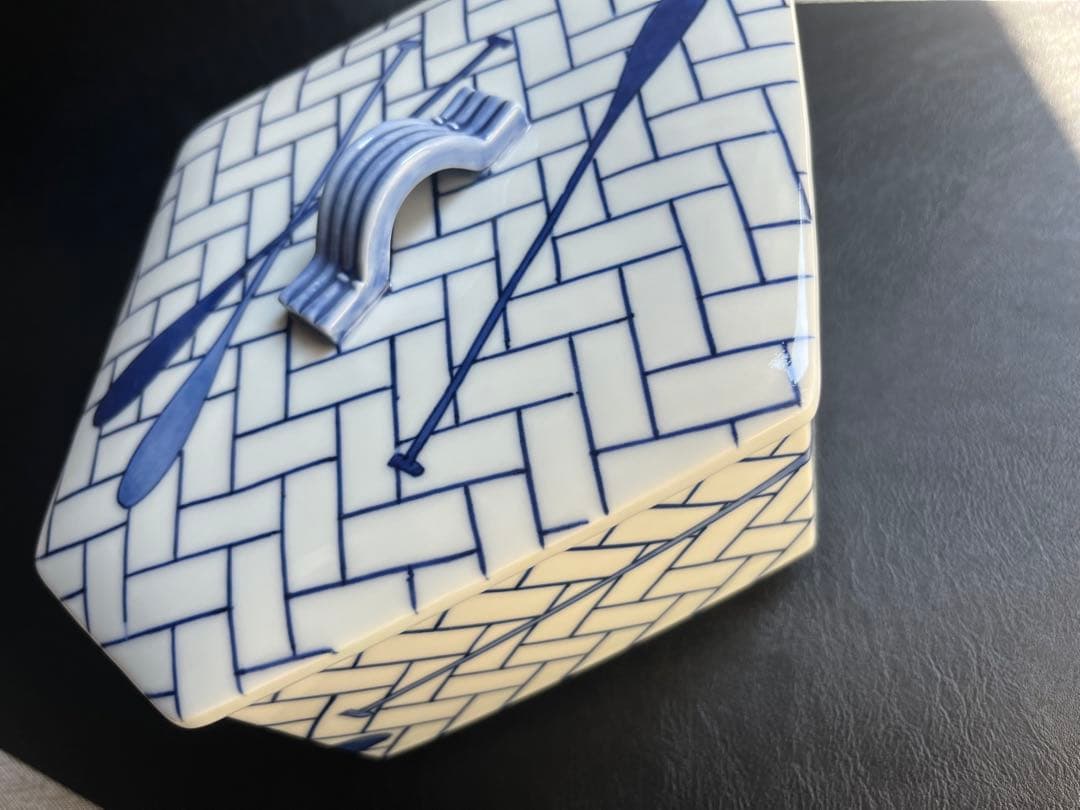 紫翠窯 西村徳泉 作 染付　櫂の絵　食籠