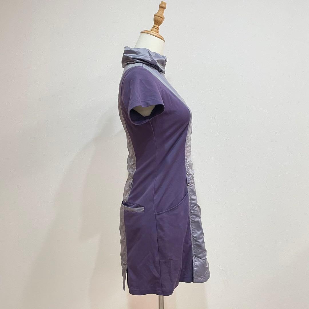 COUP DE CHANCEゴルフハーフジップ 半袖ワンピース紫38 切り替え