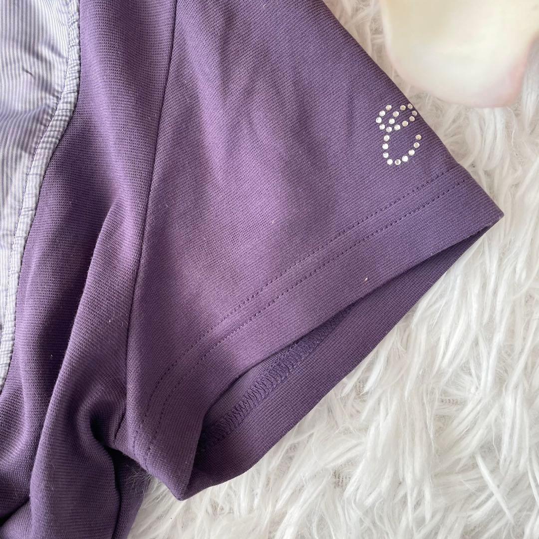 COUP DE CHANCEゴルフハーフジップ 半袖ワンピース紫38 切り替え