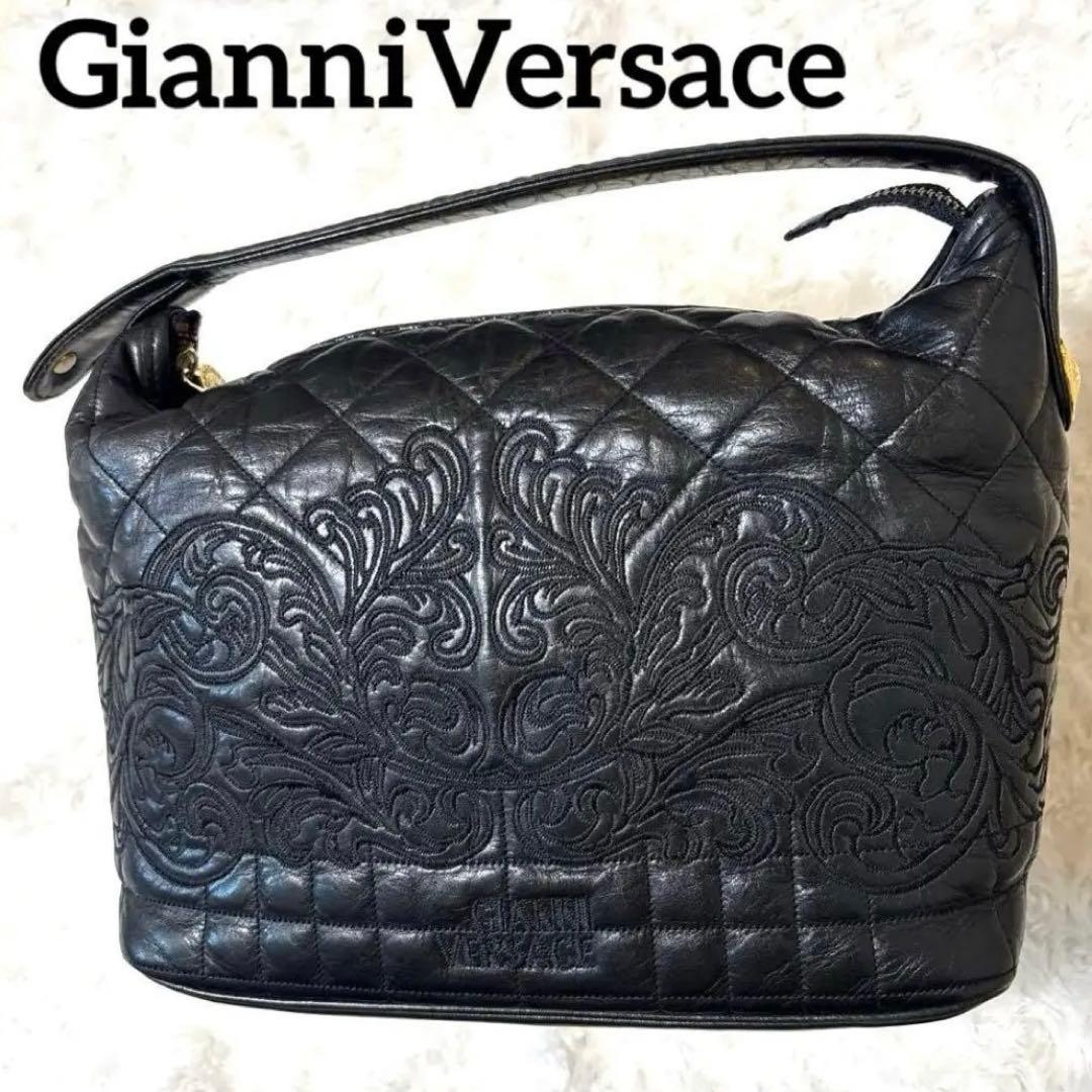 GianniVersace レザー刺繍　ハンドバッグ