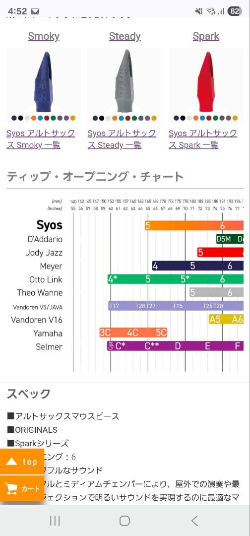 新品！Syos アルトサックス マウスピース Spark 6 ハイバッフル