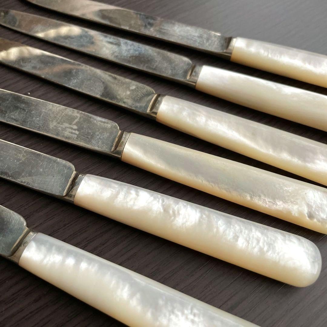 スターリングシルバー　銀製　白蝶貝　デザート用カトラリーセット　アンティーク