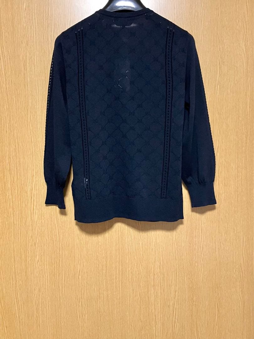 新品　ダックス　カーディガン　ニット　モノグラム柄　透かし編み　ロゴ
