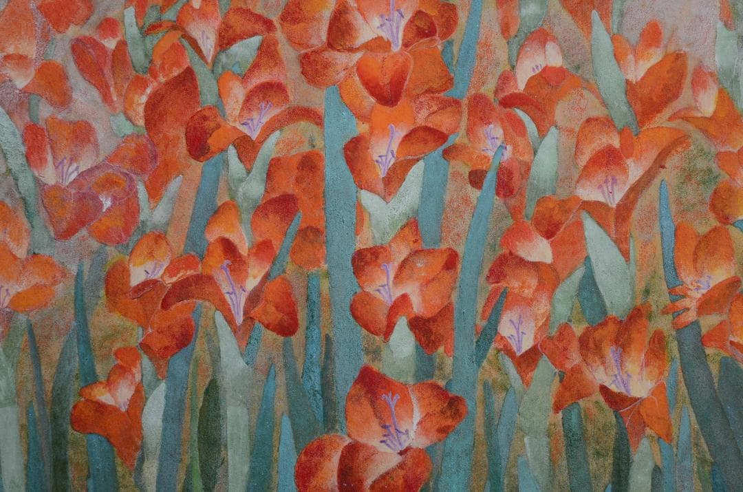 【「グラジオラス」 岩絵の具 額入り】東山魁夷の流派