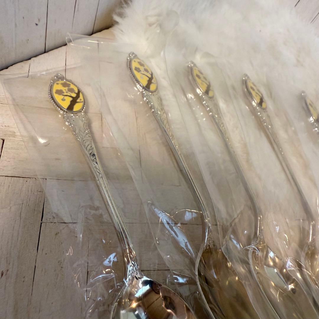 未使用♡シルバー925♡梅柄♡七宝焼スプーン♡8本セット 銀製カトラリー