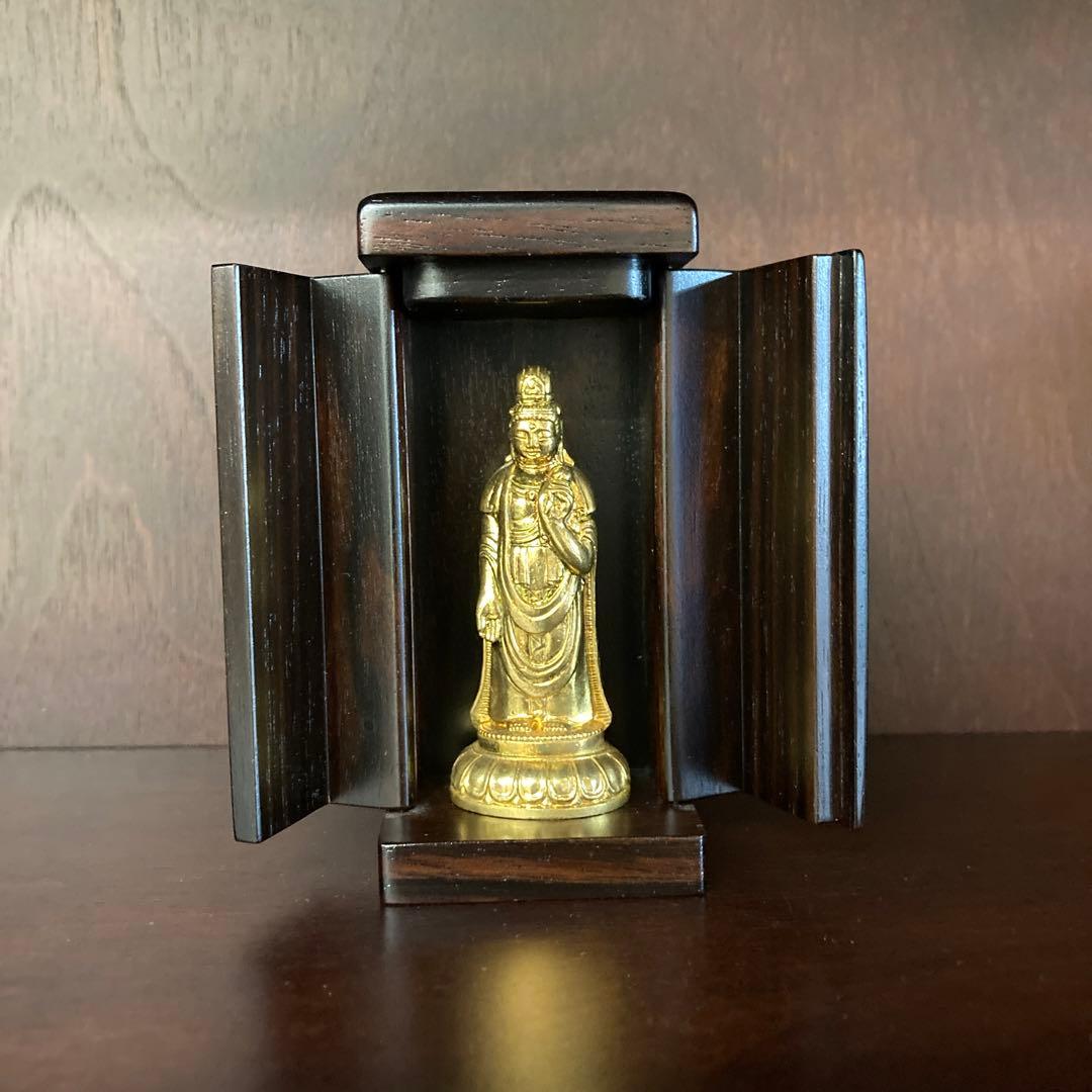 GOLD仕上げ純銀製シルバー洗観音仏像本物ミニチュアフィギュア