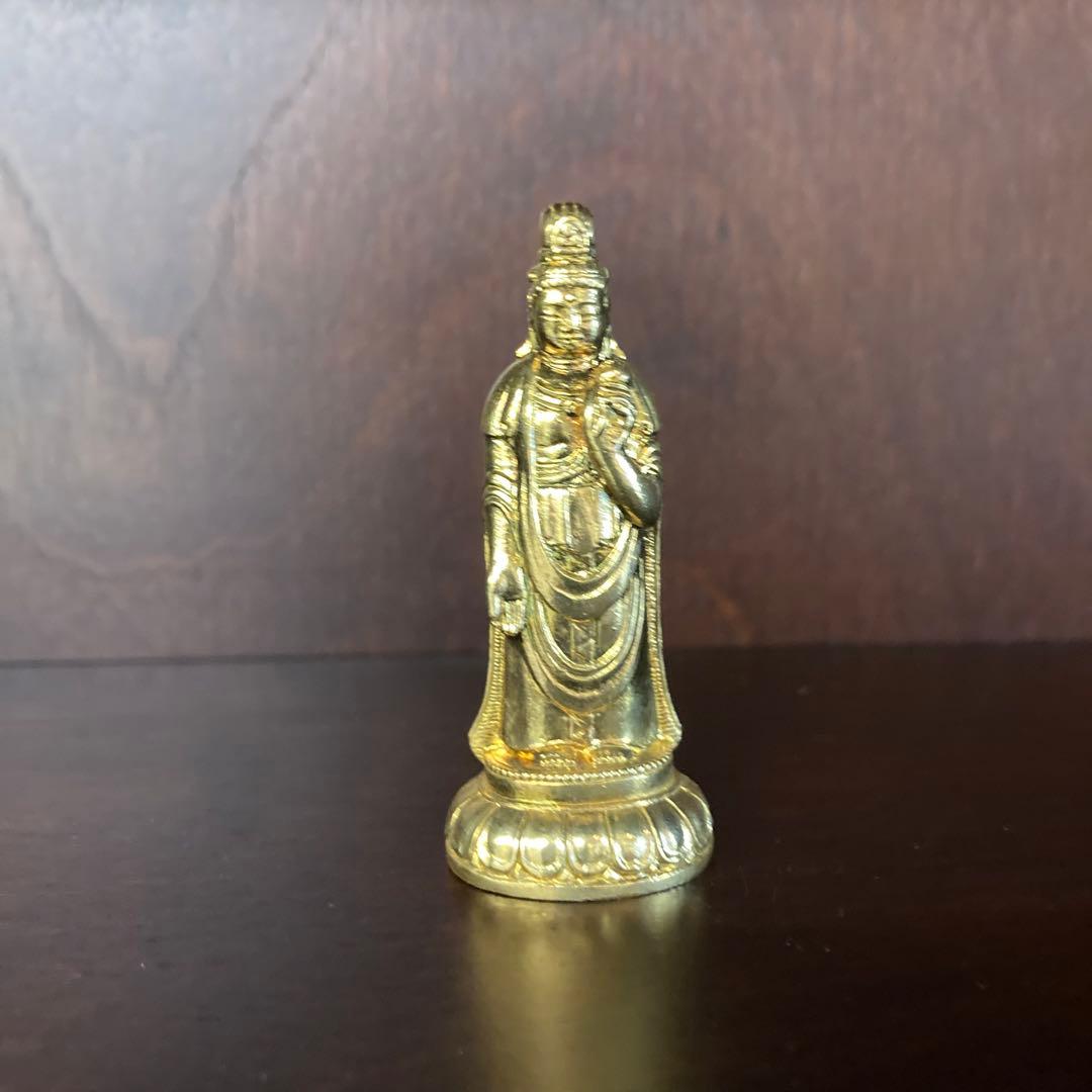 GOLD仕上げ純銀製シルバー洗観音仏像本物ミニチュアフィギュア