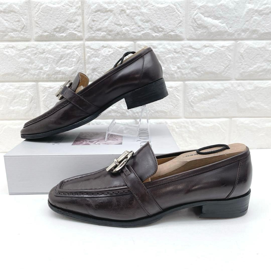 エルメス シェーヌダンクル ローファー 革靴 シルバー金具 レザー 25.0