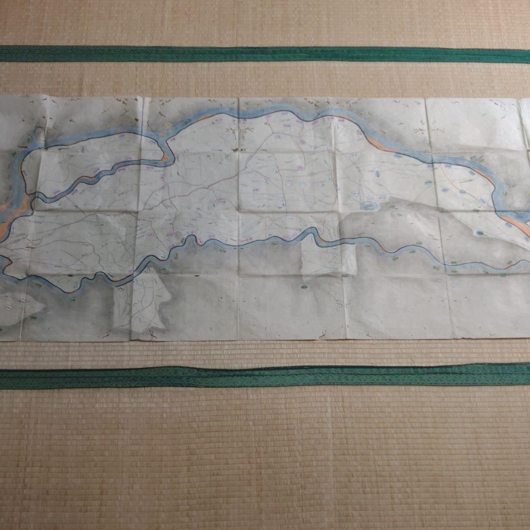 江戸時代　越後味方村白根付近　彩色古地図　和紙裏打　長さ196cm