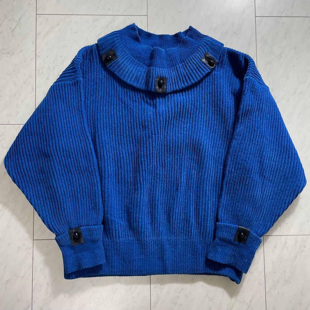 イッセイミヤケ 筆タグ ニット セーター レザー ジップ アーカイブ ブルー