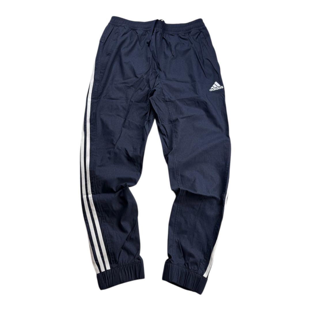 B新品 L アディダス adidas デニム風 ウーブン セットアップ 上下 紺