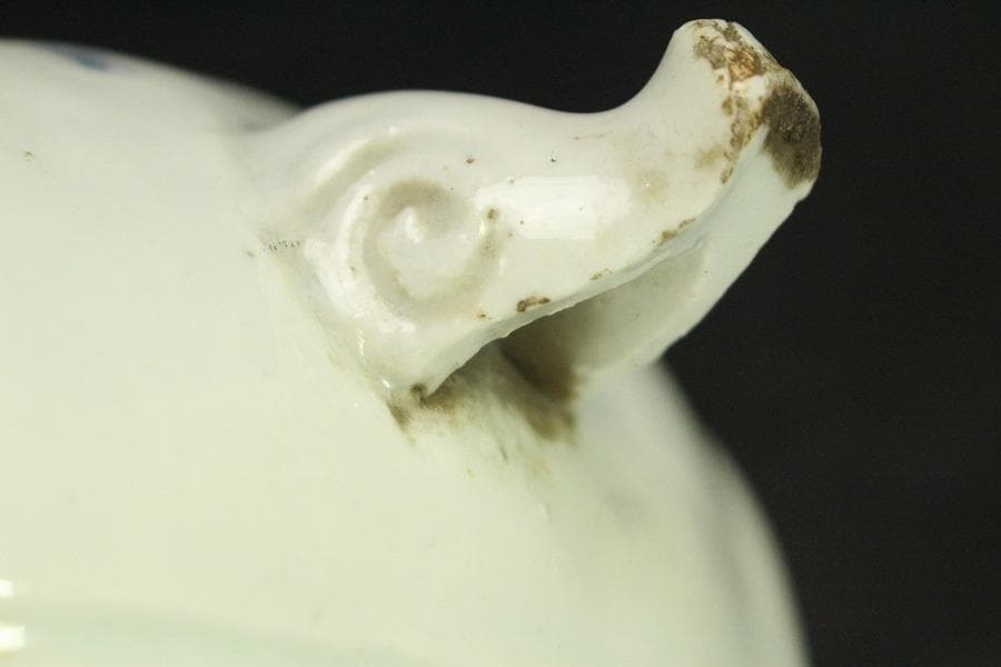 青花 葉形 三足 筆洗 匙付(A887)