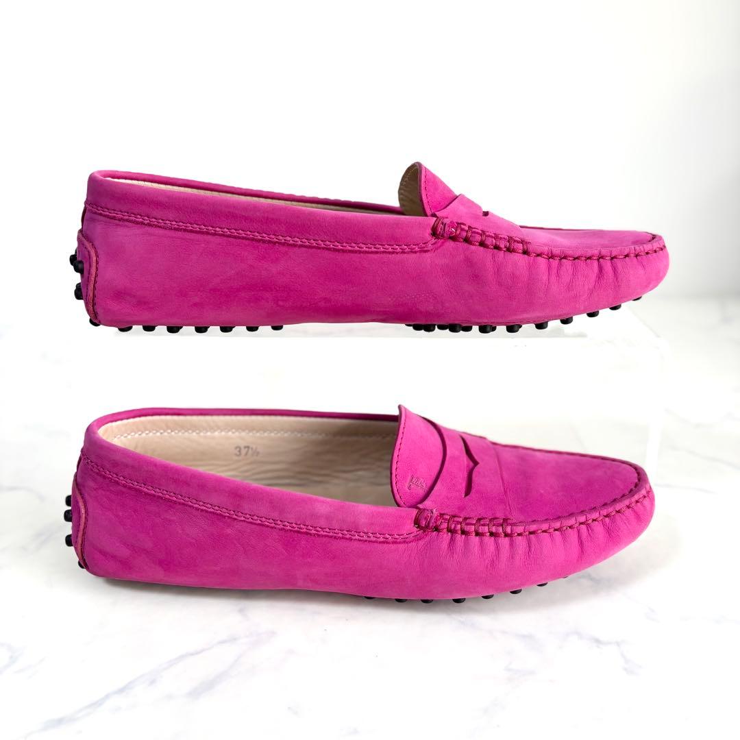 極美品 トッズ 37.5 ゴンミーニ ドライビングシューズ スエード ピンク