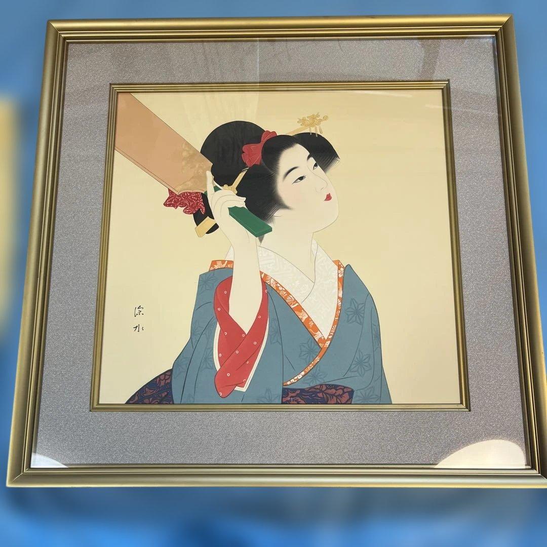 伊東　深水「羽子」リルトグラフ版画 横69センチ✖️縦66センチ厚み5センチ