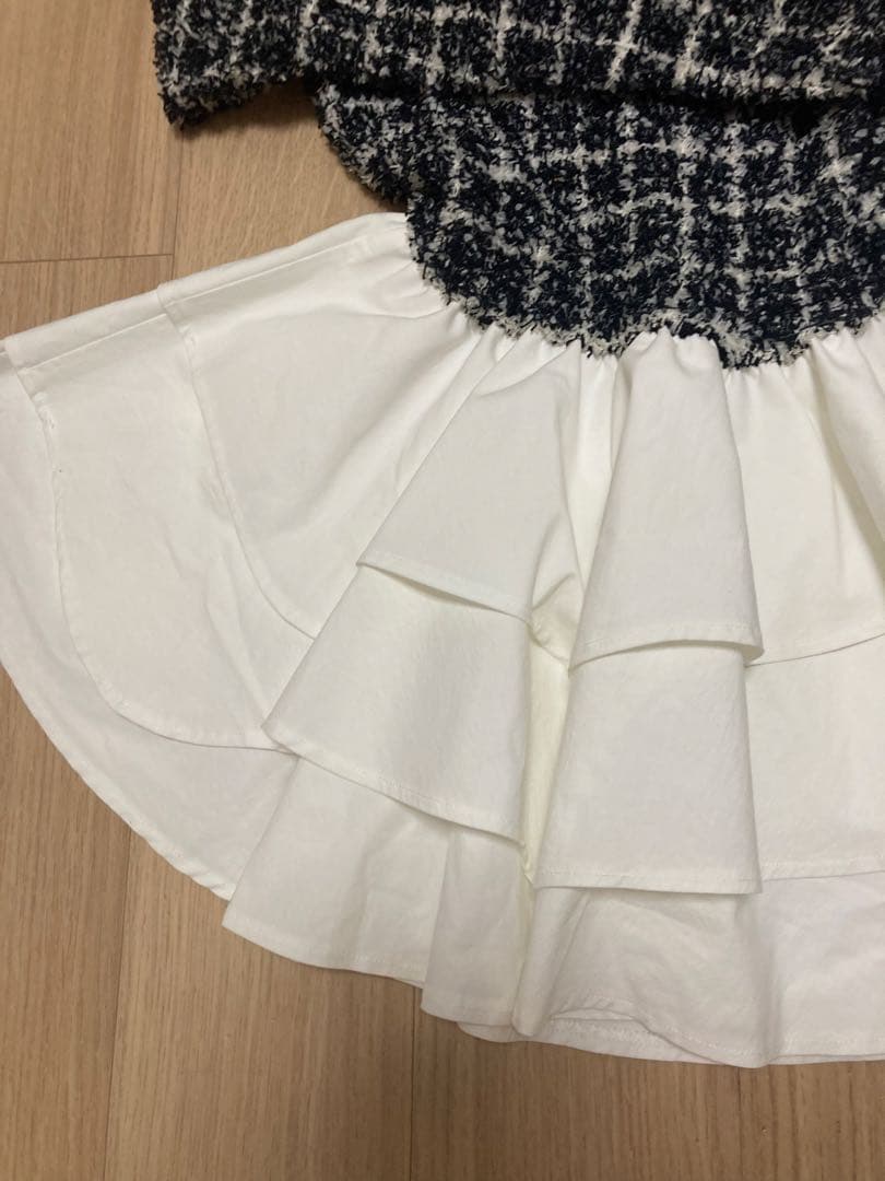 Darich ボリュームフリルツイードニットミニワンピース ブラック Ｆ