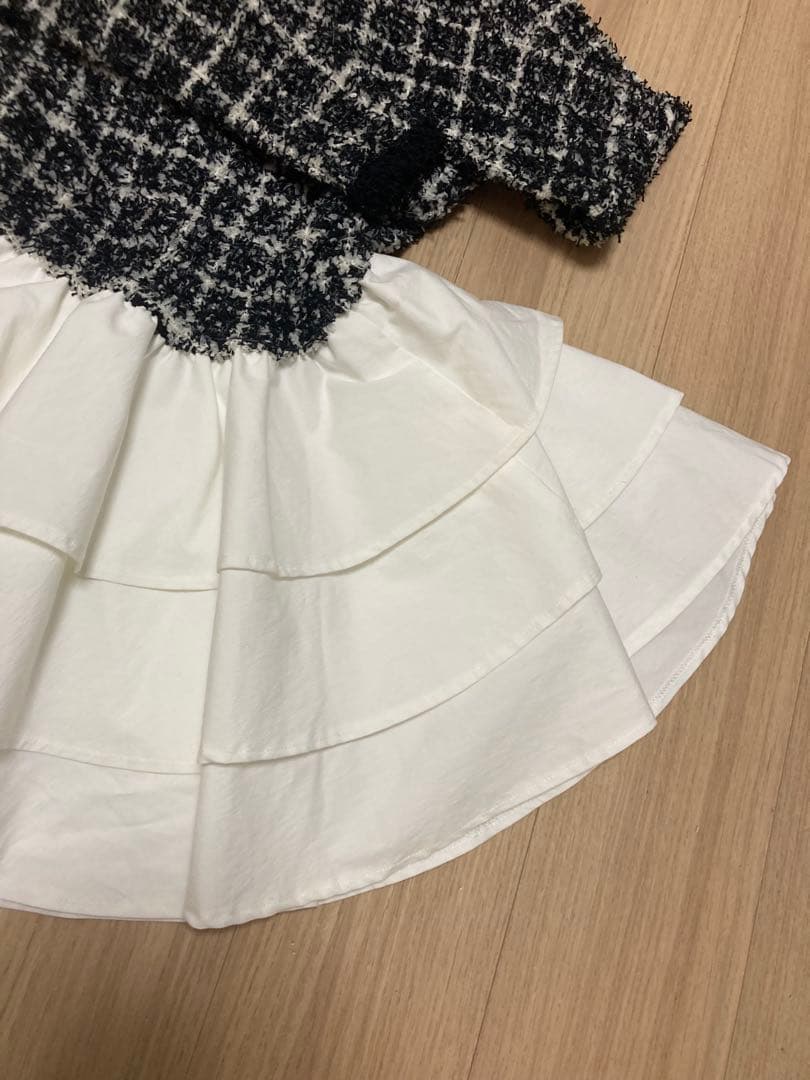 Darich ボリュームフリルツイードニットミニワンピース ブラック Ｆ