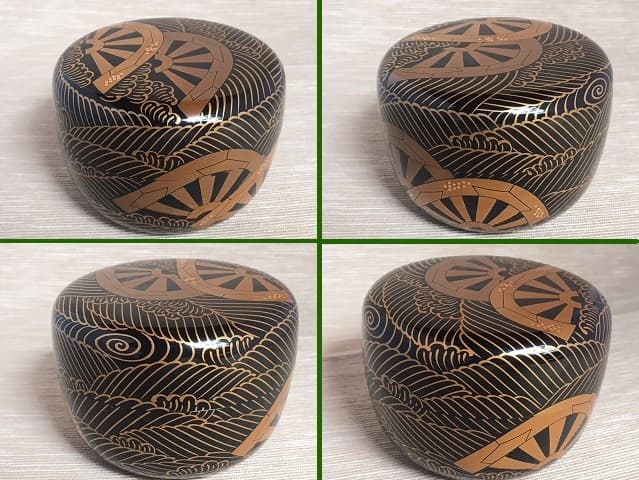 名工 加賀蒔絵師 高崎秋峰作 源氏車蒔絵 平棗 茶道具