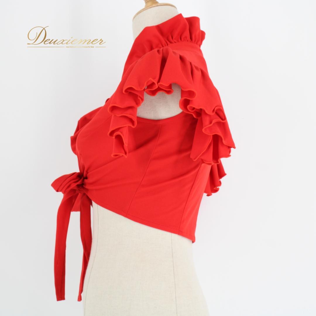 【美品 フラメンコ衣装】レッド SONIA JOHNES ブラウス トップス 赤