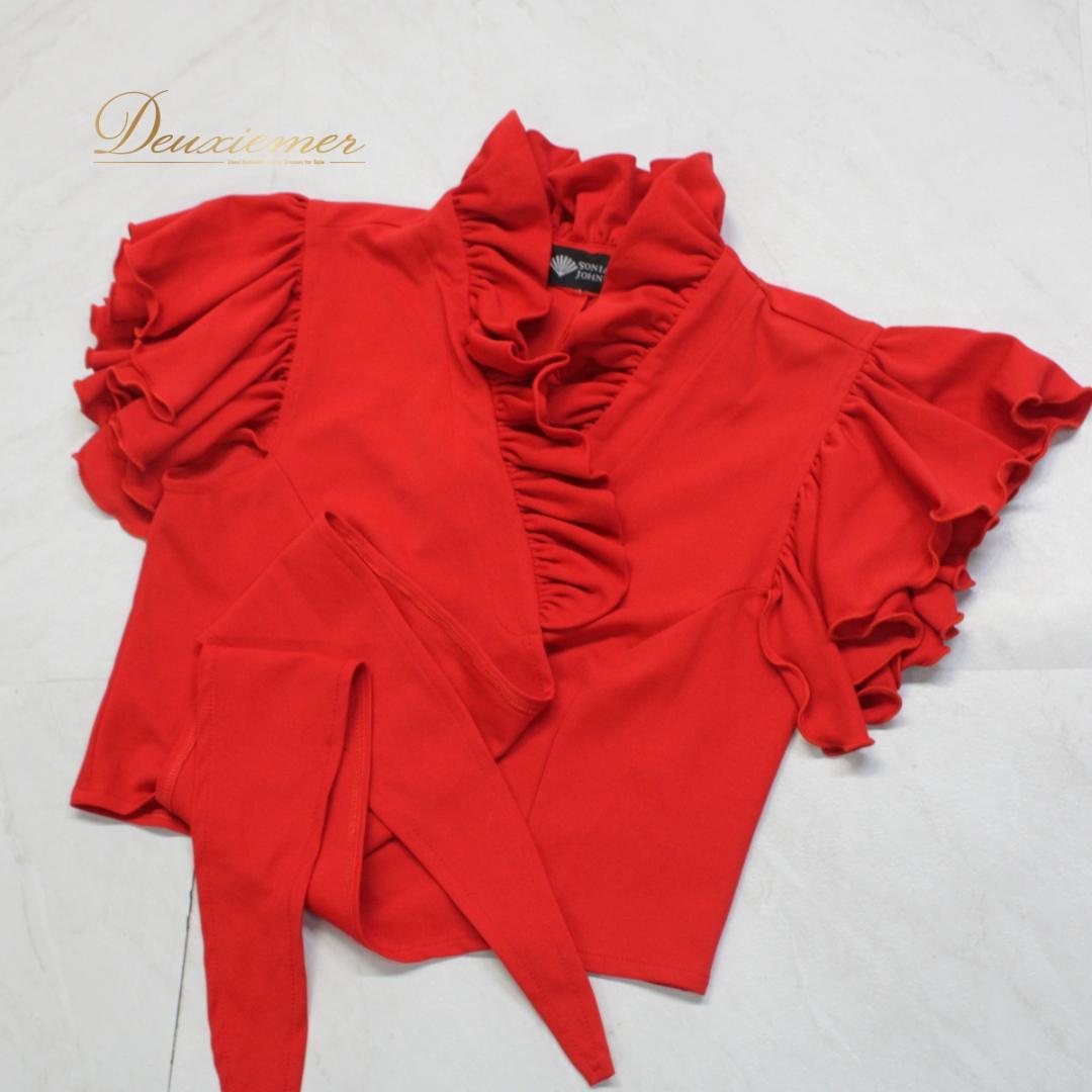【美品 フラメンコ衣装】レッド SONIA JOHNES ブラウス トップス 赤