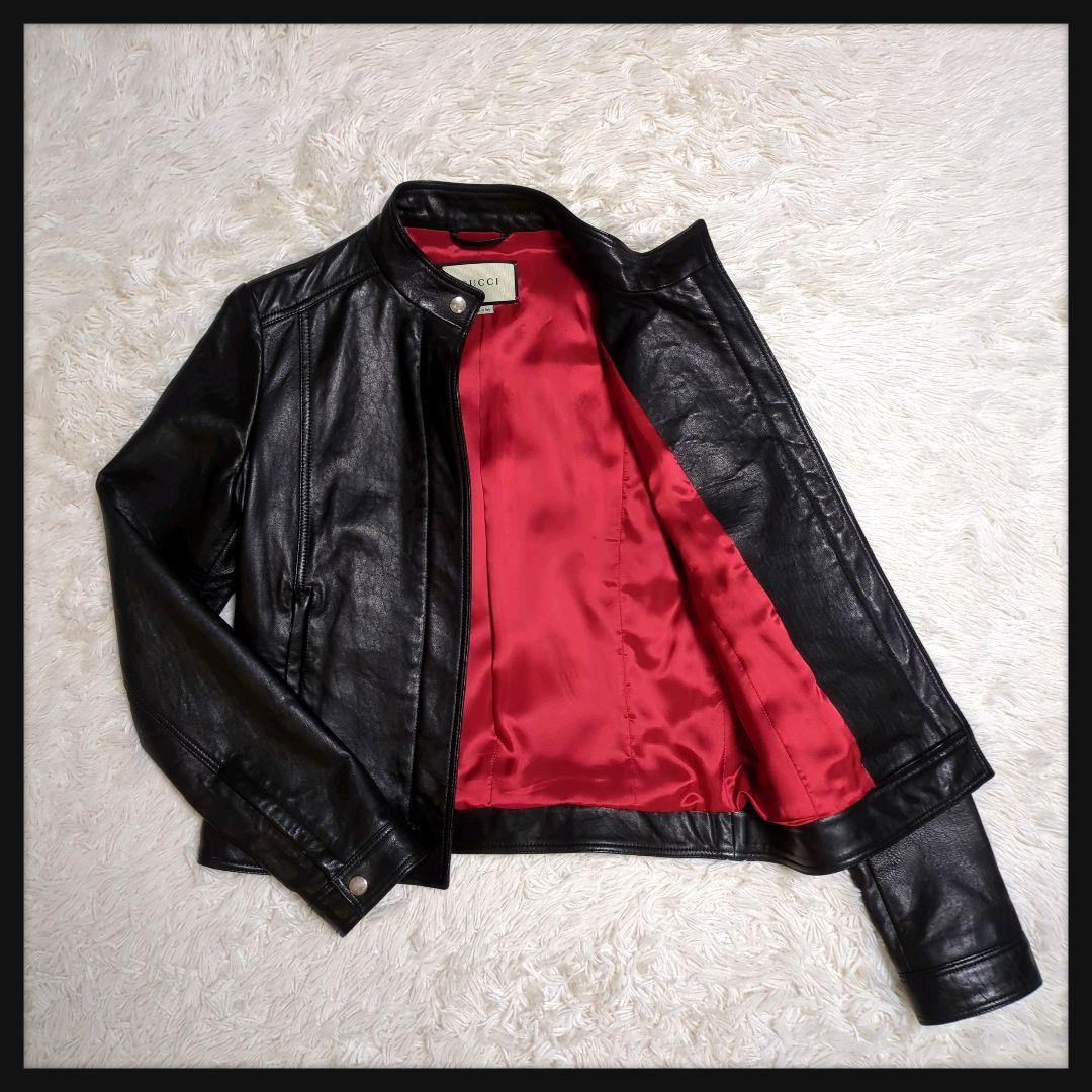 【入手困難・美品】グッチ☆レザージャケット ラムレザー LL ブラック×レッド