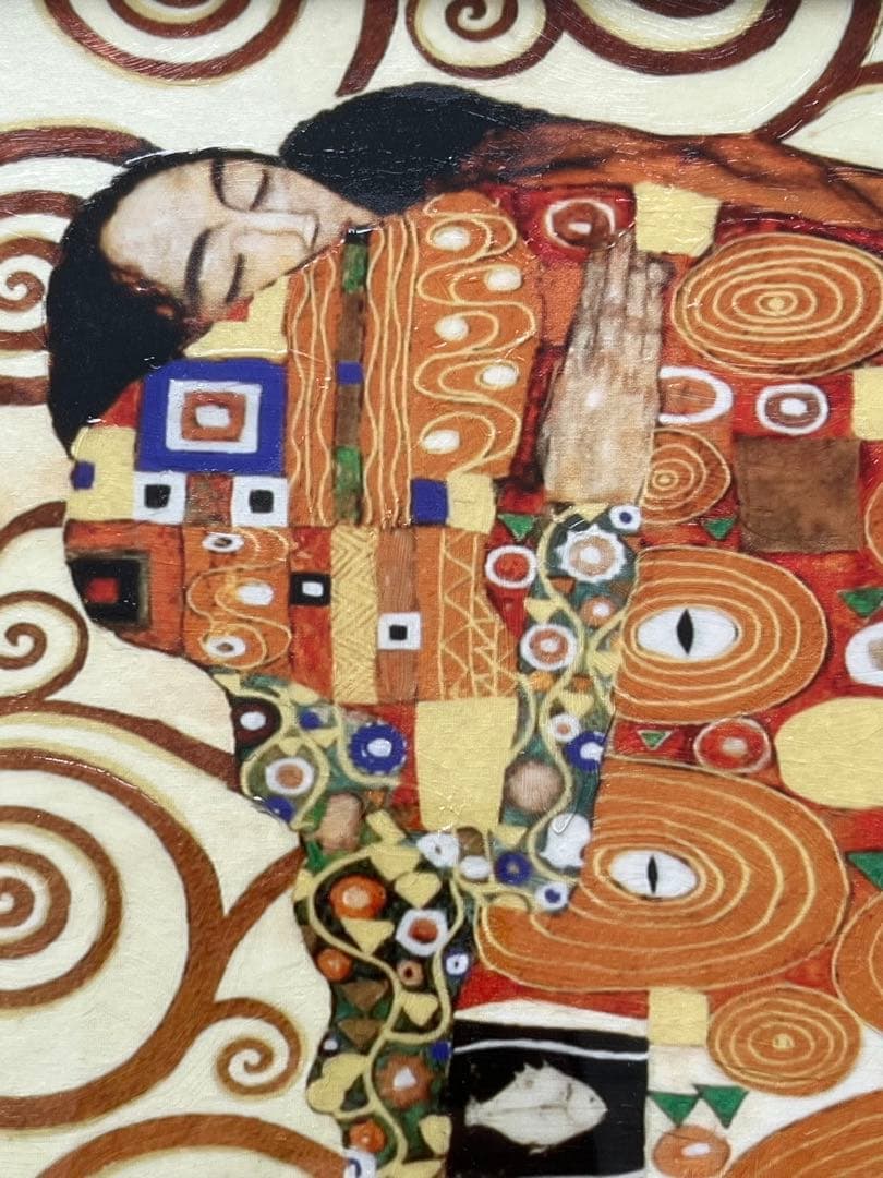 クリムト　「抱擁」　複製ポスター　額付　メディウム加工　①