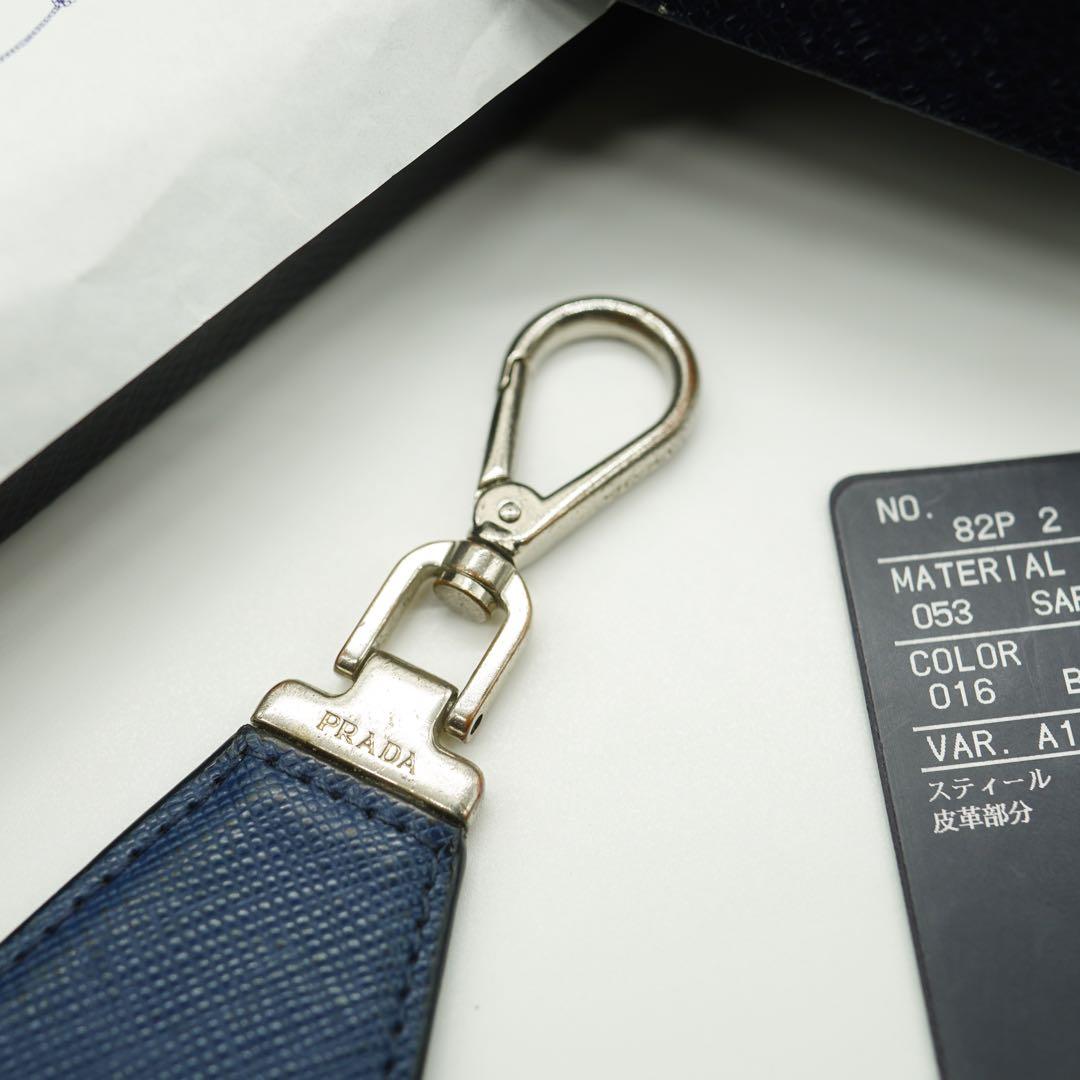 PRADA サフィアーノレザー キーリング　キーホルダー　ネイビー