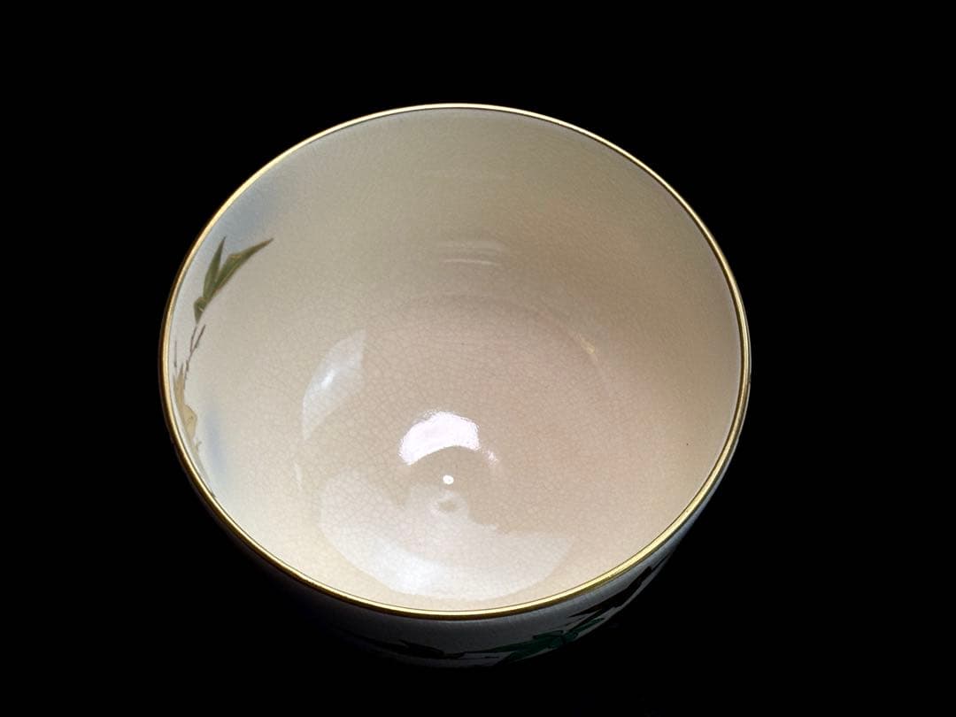 【未使用】京焼【森里良三】 号 陶楽 金彩 青楓 茶碗 共箱栞付 R811173