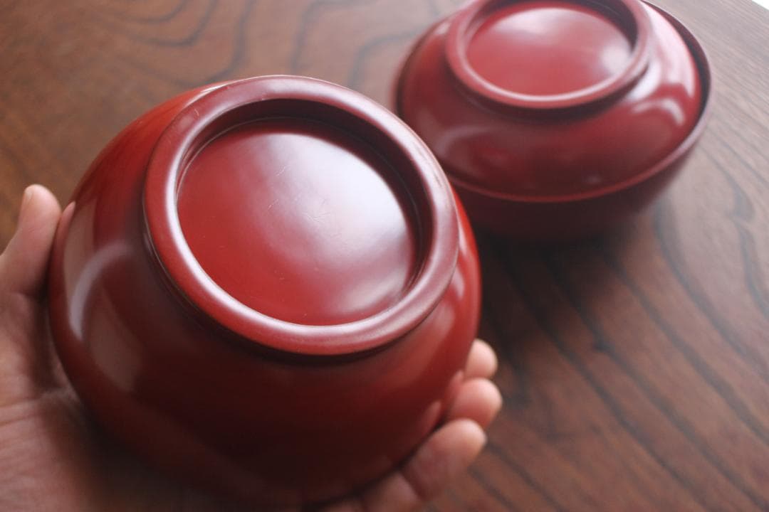 時代逸品！上質朱漆に極上松葉蒔絵の映えるお椀2点（検輪島塗雑煮椀煮物椀