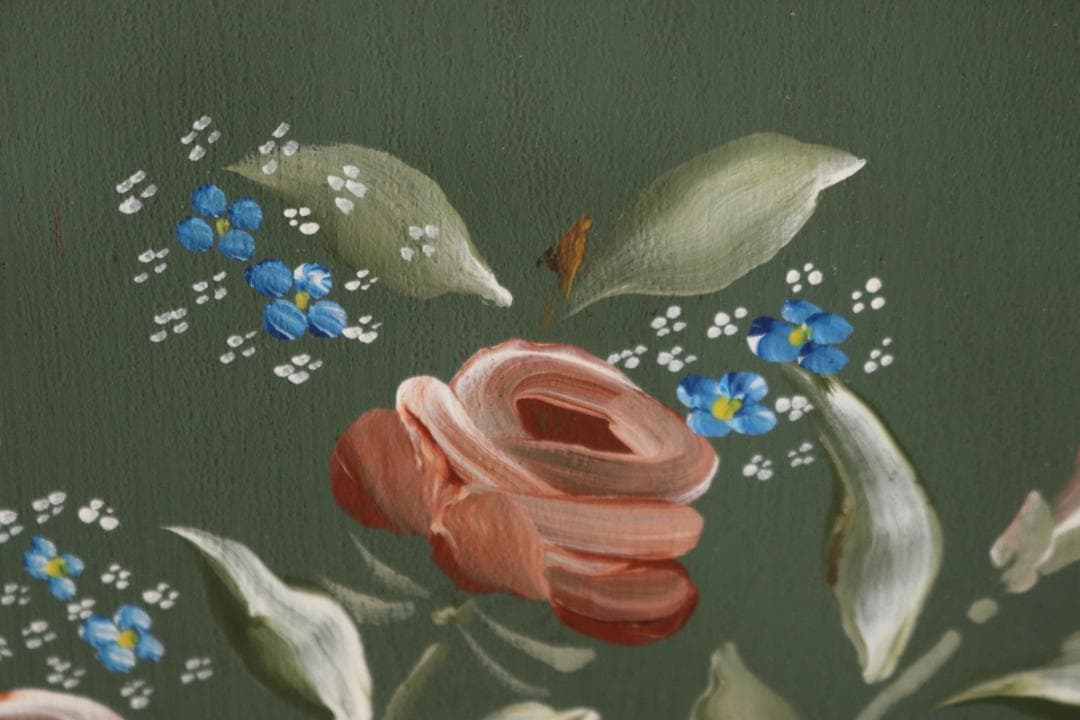 レトロ 建具 扉 引き戸 ドア ペイント 緑 花柄 木製 ヴィンテージ 1