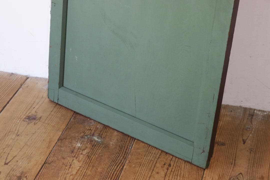 レトロ 建具 扉 引き戸 ドア ペイント 緑 花柄 木製 ヴィンテージ 1