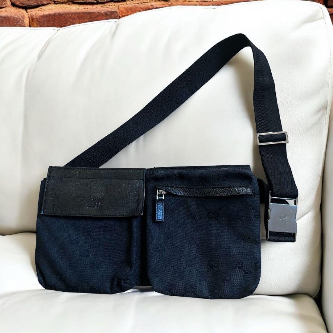 グッチ GG キャンバス ボディバッグ レザー ウエストポーチ GUCCI