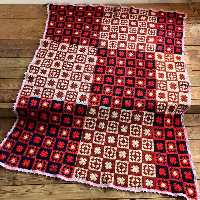 ヴィンテージ レトロ モチーフ編み ブランケット グラニー かぎ編み