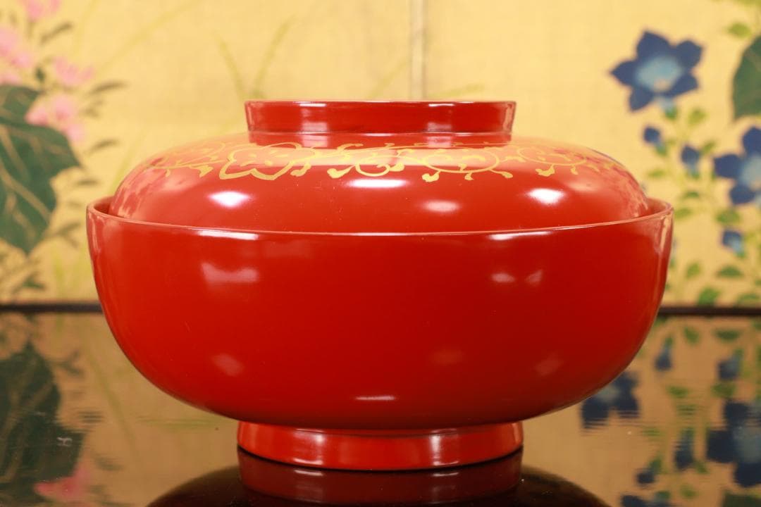 BJ120　時代輪島塗　四君子図蒔絵　吸物椀　五客　木製　茶道具 懐石 会席