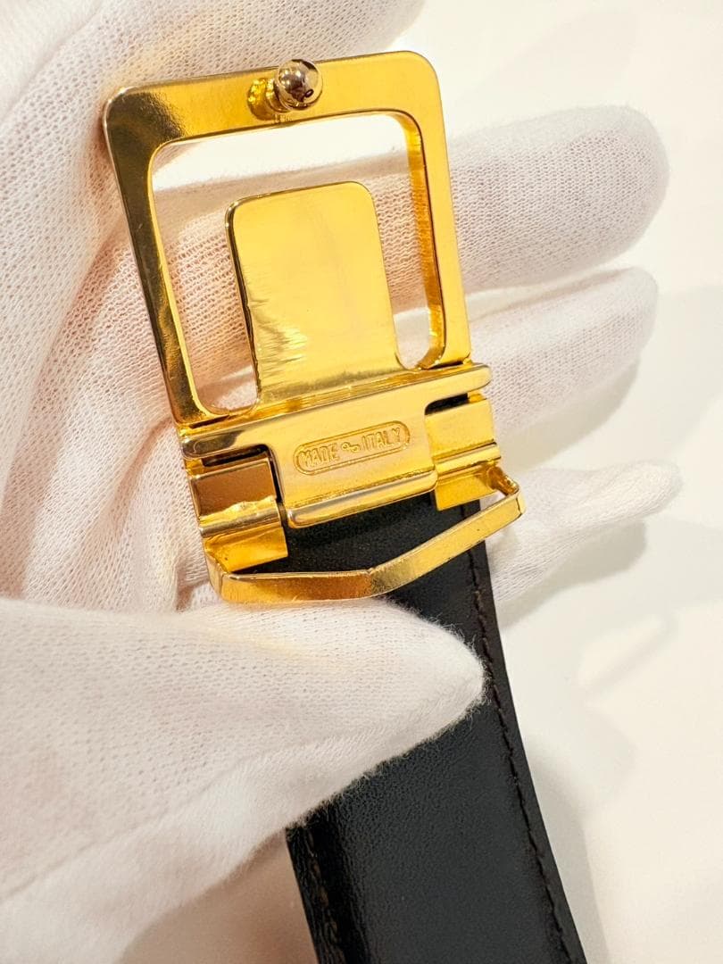 【美品】CELINE セリーヌ マカダム ブラックレザーベルト ゴールドバックル