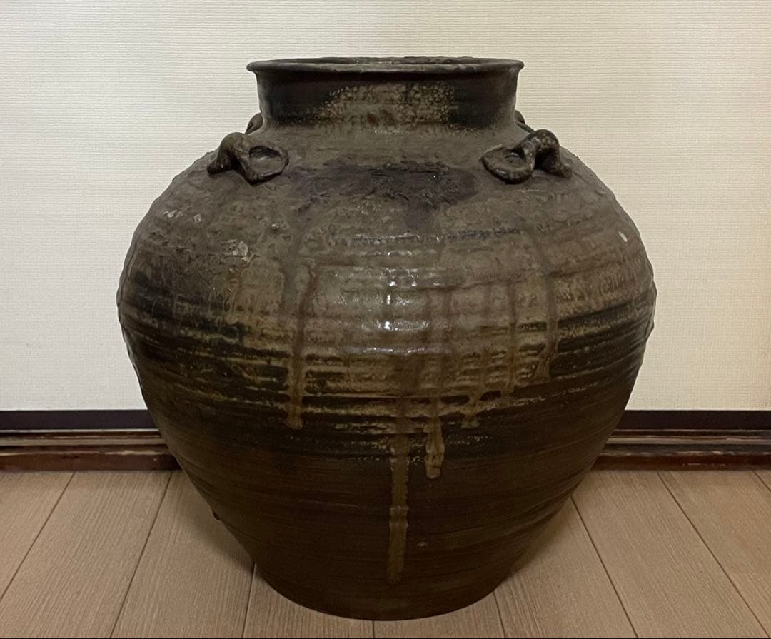 古備前　桃山時代　大壺　特大38cm 　四耳大壺　葉茶壺　Lf6288