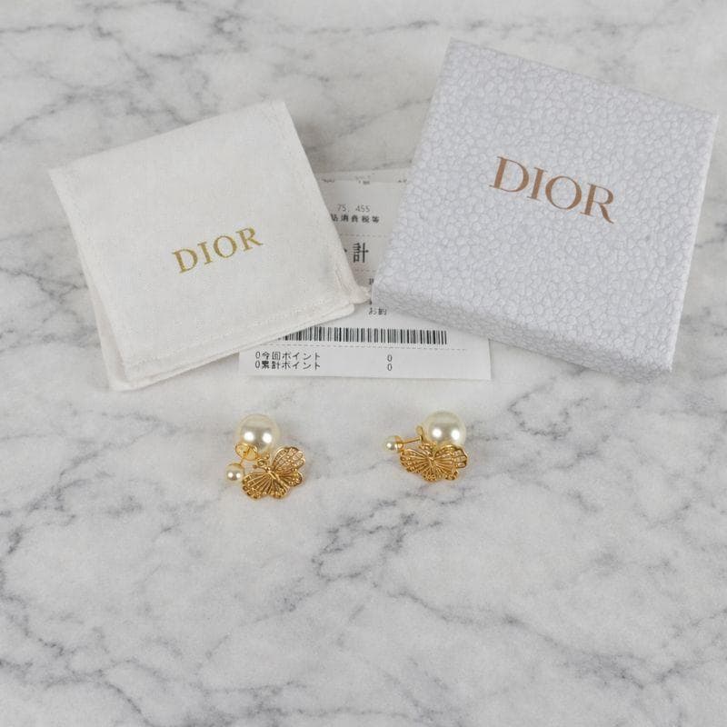 DIOR 蝶モチーフ パール ピアス レディース