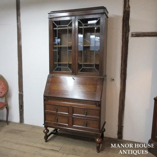 イギリス アンティーク 家具 ビューローブックケース デスク 本棚 6031e
